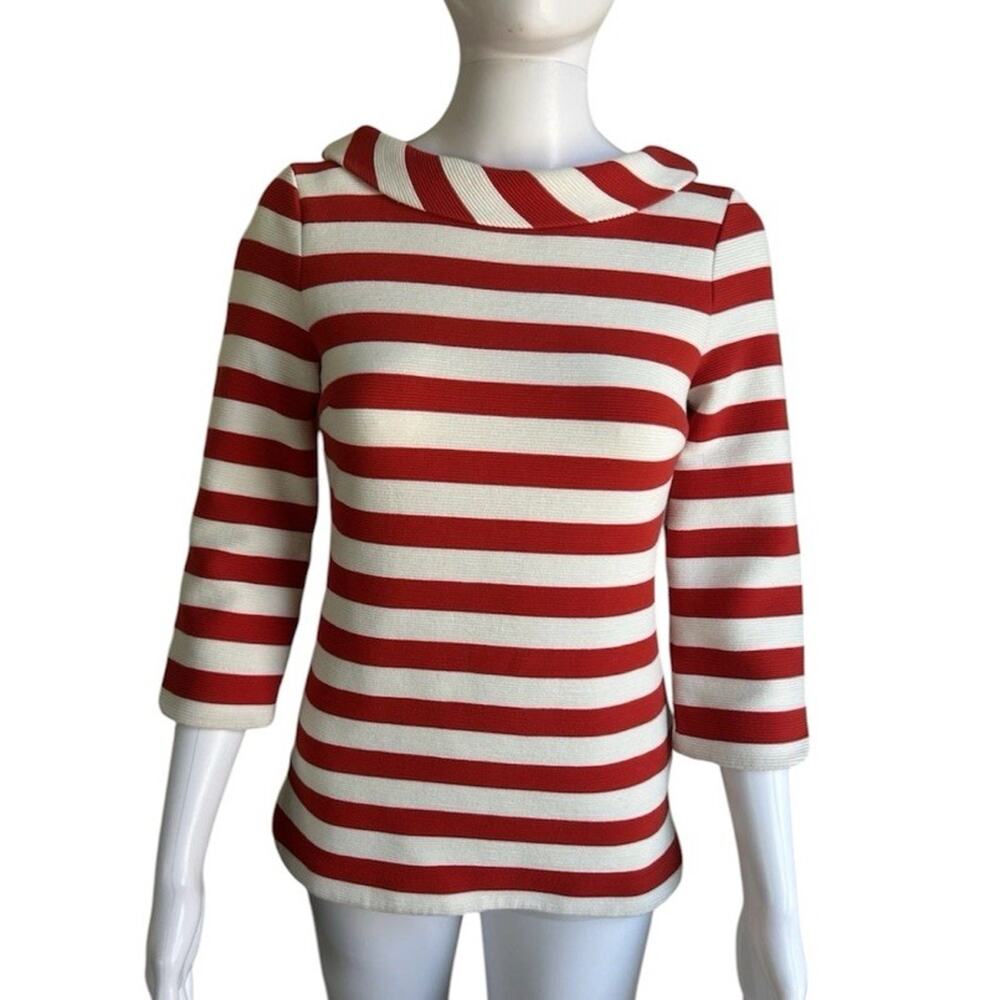 Boden Red White Stripe Breton Boatneck Ponte Knit Top Womens 2 Preppy Coastal